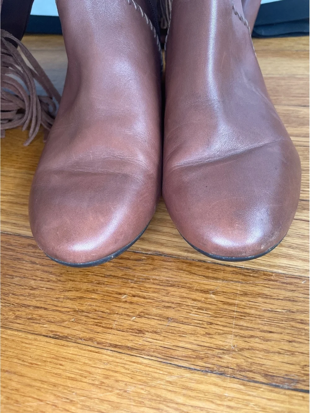 House of Harlow Tessa Brown Leather Fringe Boots US 7.5 EU 38 Slouchy Boho 70s